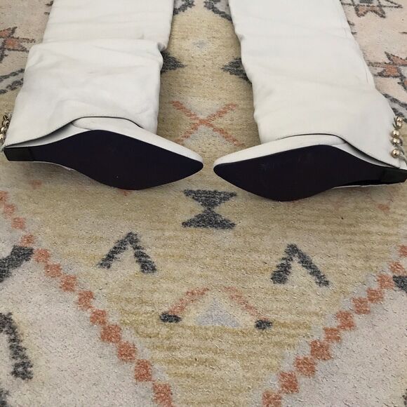 London Trash White Leather Knee High Solange Almond Toe Slouchy Wedge Boots 8.5 - Picture 6 of 7